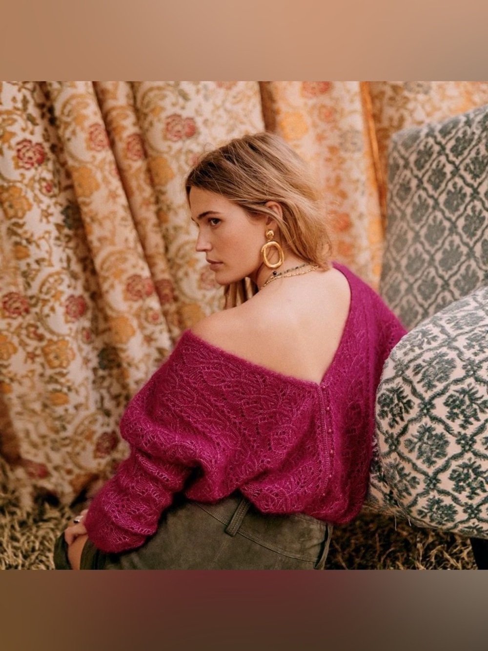 NWT Sezane Lison Cardigan Pink Framboise French Knit Causal Wool Size M
